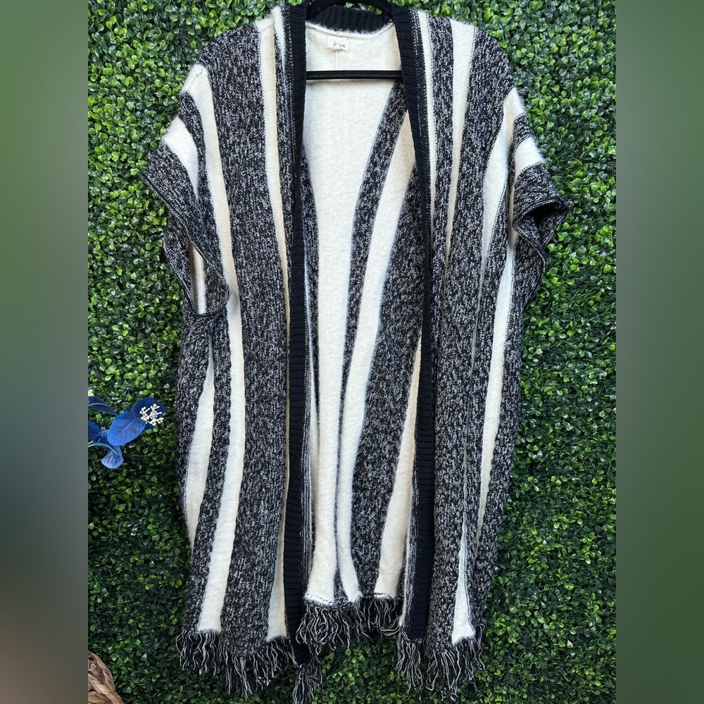 Nwt Western stripped mohair blend fringe open front cardigan